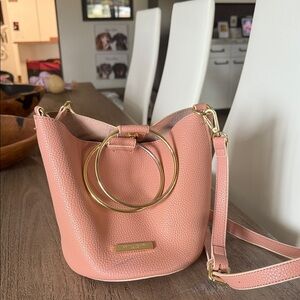 Chic Pink Leather Bag with Gold Accents